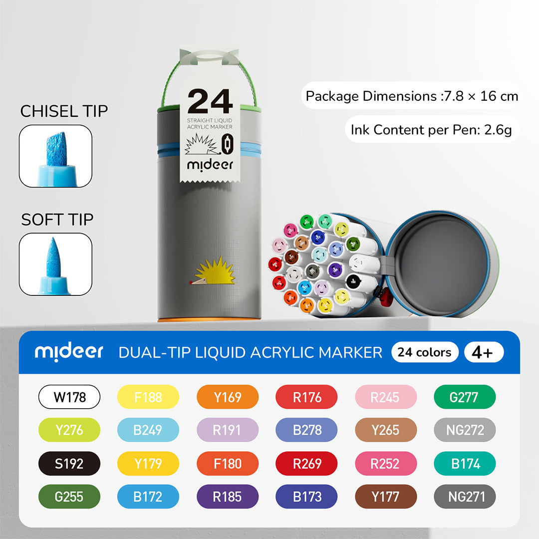 Dual-tip Straight Liquid Acrylic Marker - 24 Colors