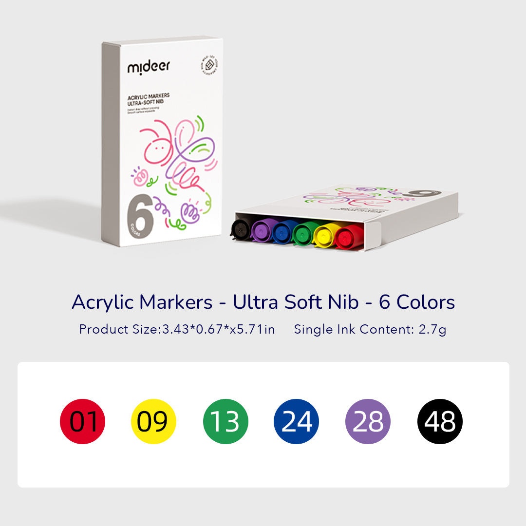 Acrylic Markers - Ultra Soft Nib - 6 Colors