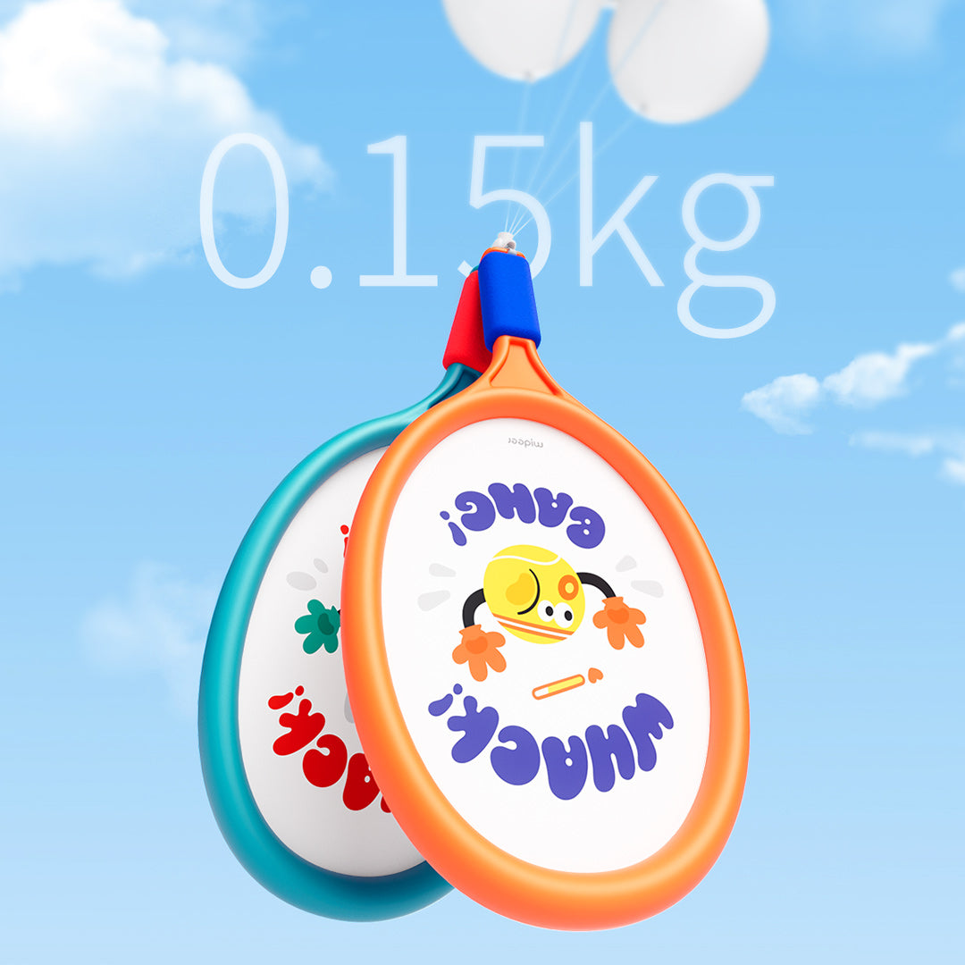 Kids 2-in-1 tennis and badminton rackets with colorful design, lightweight at 0.15kg, and suitable for children age 3+