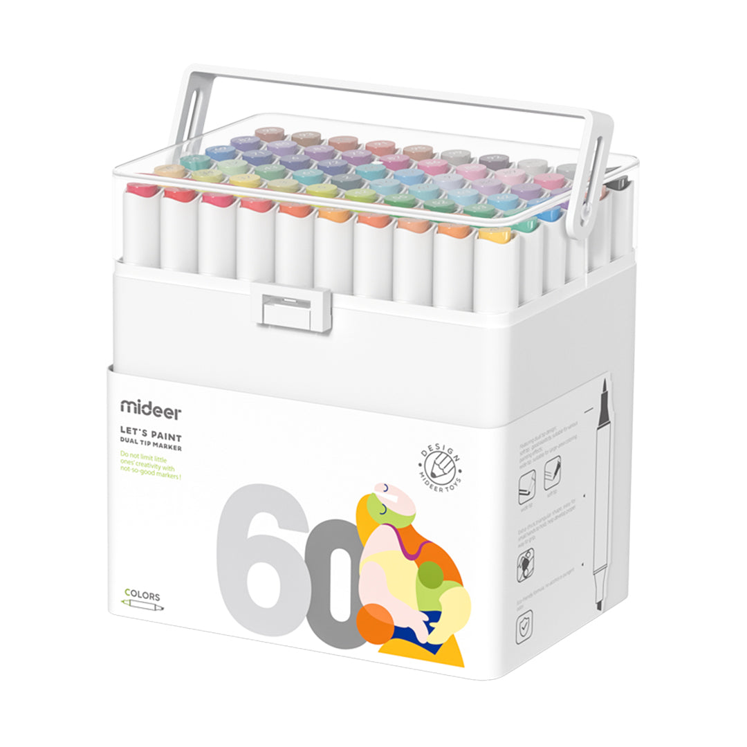 Let's Paint! Water-based Dual Tip Marker - 60 Color Set for Kids