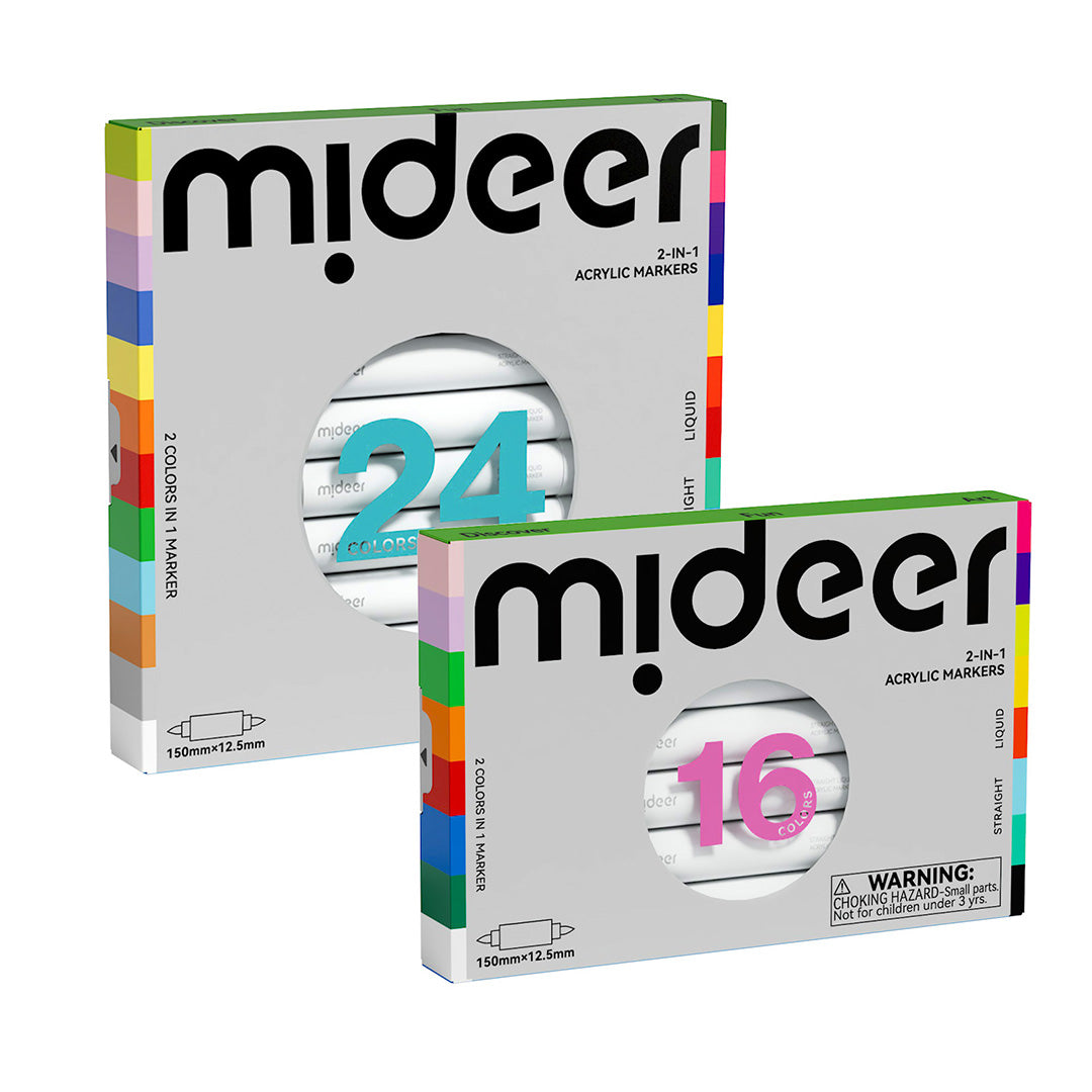 2-in-1 Dual Tip Two-Color Acrylic Markers – 16 Colors – mideerart