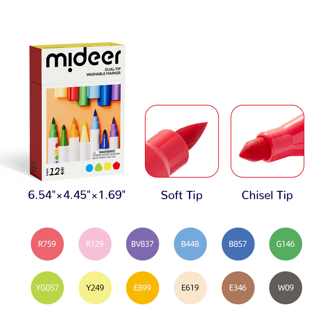 Dual-Tip Washable Marker 12 Colors