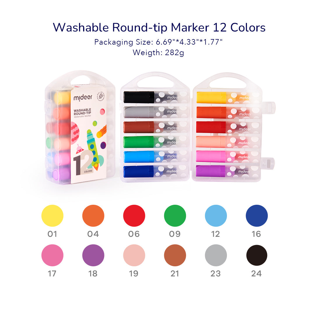Washable Round-tip Marker 12 Colors