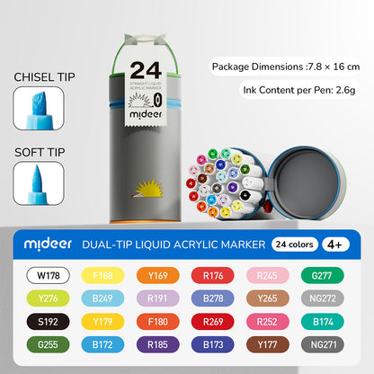 Dual-tip Straight Liquid Acrylic Marker - 24 Colors