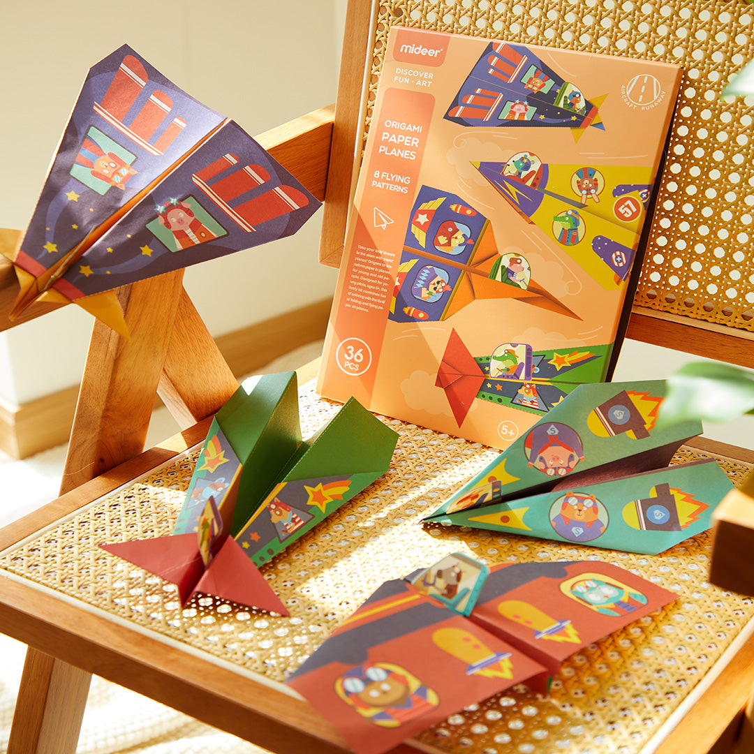 Children engaging in crafting with 3D Origami Paper set for animal and plane