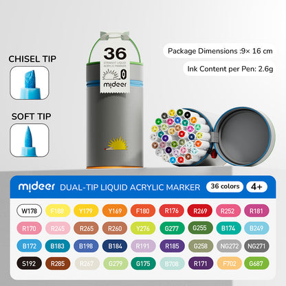 Dual-tip Straight Liquid Acrylic Marker - 24 Colors