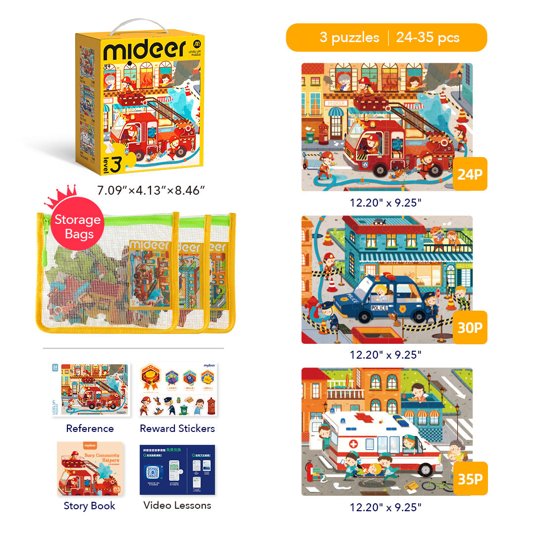 Level Up! Puzzles with Storage Bag - Level 3: Busy Community Helpers 24P-35P