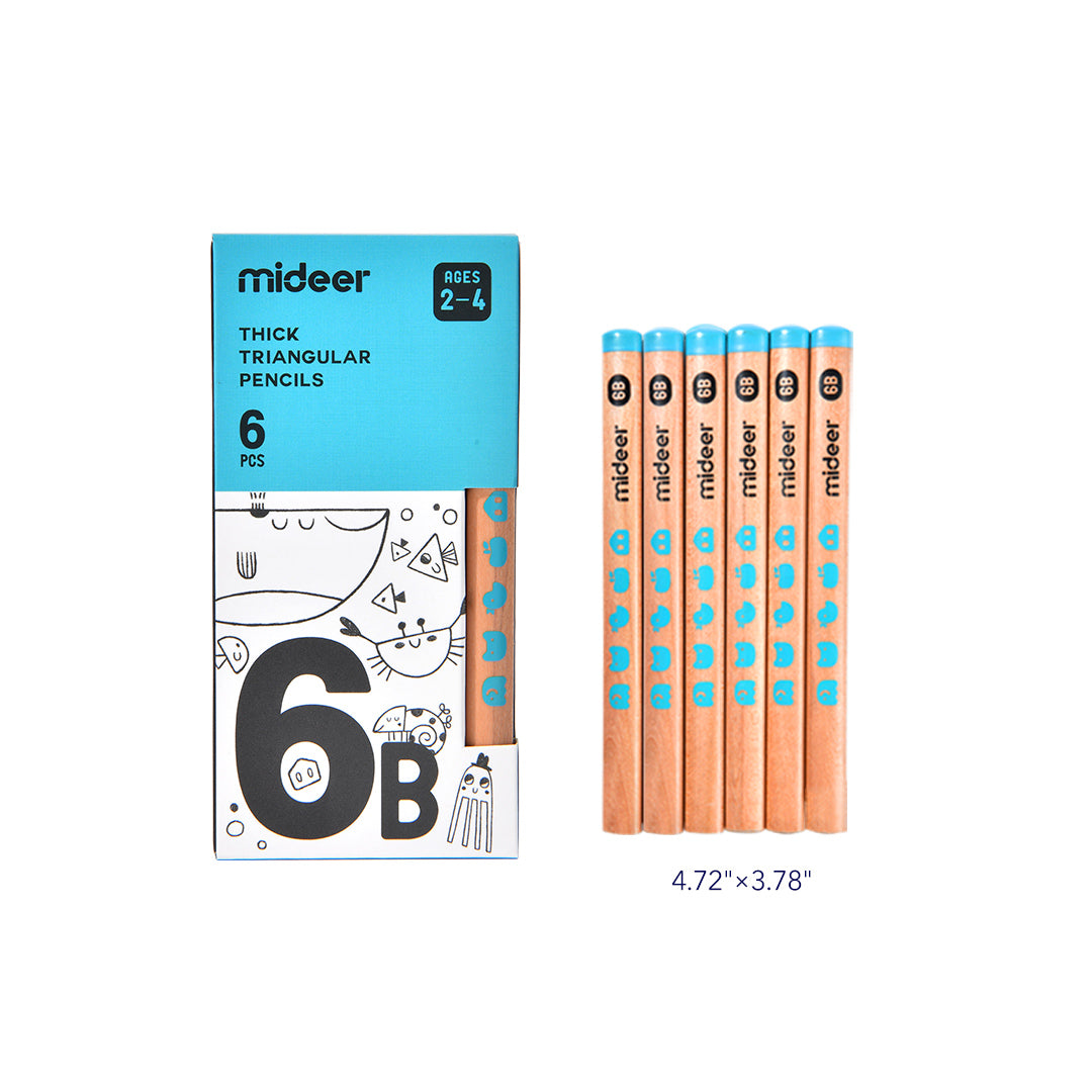 mideer - Thick Triangular Pencils 6b 6p for Toddler Ages 2-4, Basswood
