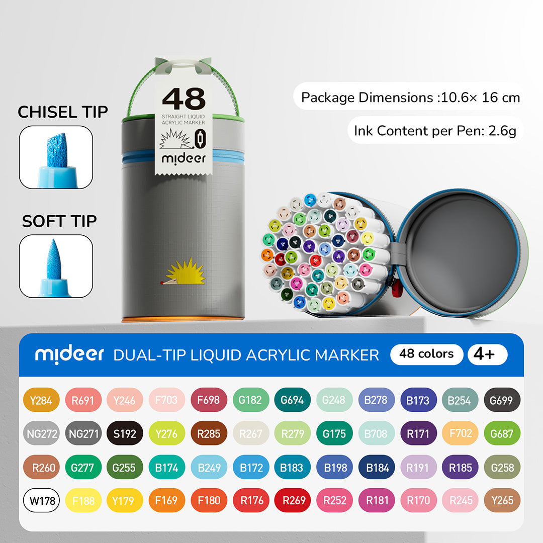 Dual-tip Straight Liquid Acrylic Marker - 24 Colors