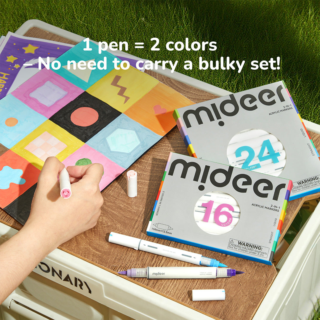 2-in-1 Dual Tip Two-Color Acrylic Markers – 16 Colors