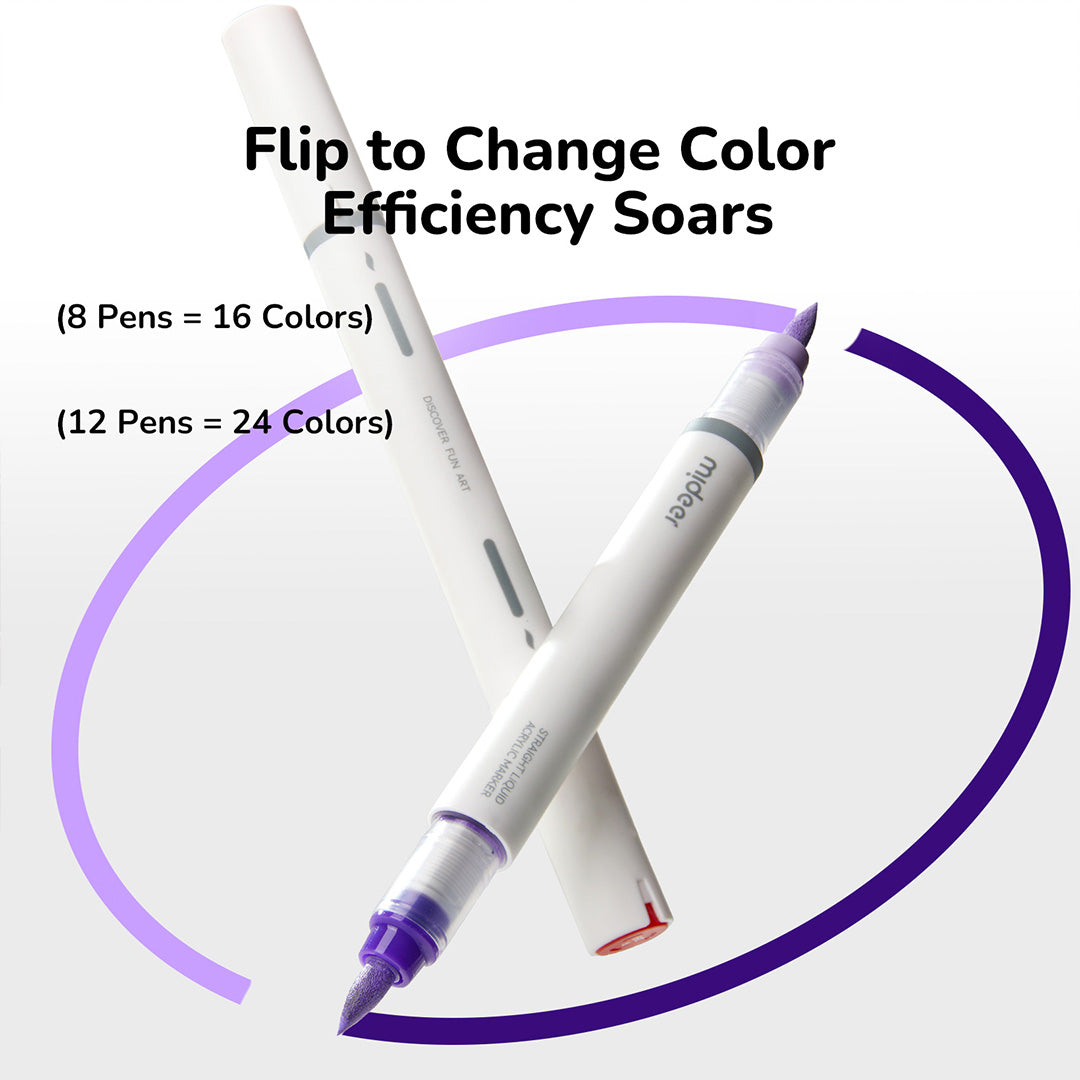 2-in-1 Dual Tip Two-Color Acrylic Markers – 16 Colors – mideerart