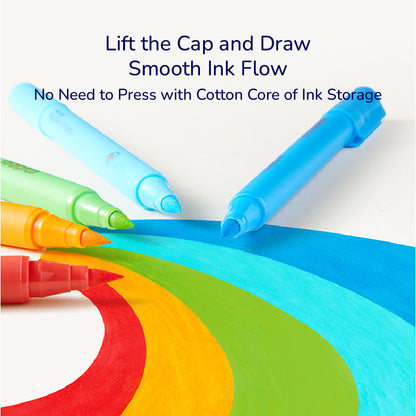 Acrylic Markers with Ultra Soft Nib creating smooth ink flow on rainbow artwork, no need to press with cotton core of ink storage