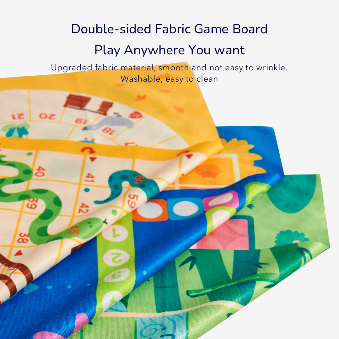 Double-sided fabric board for 2 in 1 Animal Chess and Flying Chess, portable and washable.